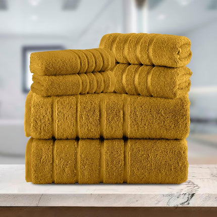 Elegant Comfort 4 Lines Viscose Stripe 6-Piece Premium Towel Set - 100% Turkish Cotton High Absorbent Luxury Bathroom Towels – Includes 2 Washcloths, 2 Hand Towels and 2 Bath Towels Set, Gold