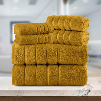 Elegant Comfort 4 Lines Viscose Stripe 6-Piece Premium Towel Set - 100% Turkish Cotton High Absorbent Luxury Bathroom Towels – Includes 2 Washcloths, 2 Hand Towels and 2 Bath Towels Set, Gold