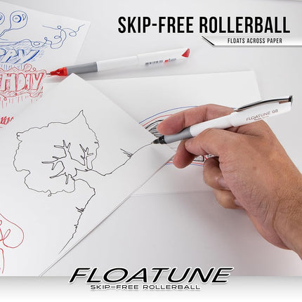 Pentel Floatune Skip-Free Rollerball Pen, 0.8mm Medium Line, Black Ink, 4 Pack