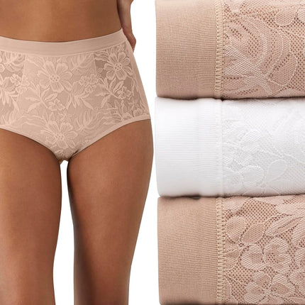Culottes Bali Breathe pour femme, taille haute, en coton modal respirant avec dentelle, lot de 3, amande/blanc/amande, 7