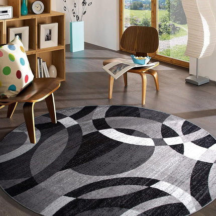 Rugshop Contemporary Abstract Circles Perfect for high Traffic Areas of Your Living Room,Bedroom,Home Office,Kitchen Round Area Rug 8' Gray