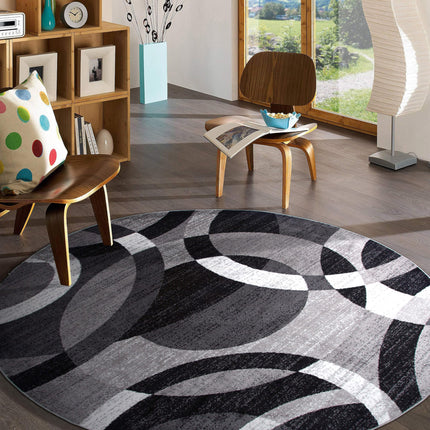 Rugshop Contemporary Abstract Circles Perfect for high Traffic Areas of Your Living Room,Bedroom,Home Office,Kitchen Round Area Rug 8' Gray