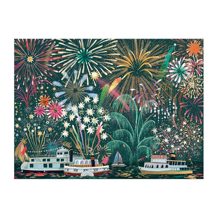 Galison Fireworks Jubilee – 1000 Piece Foil Jigsaw Puzzle Featuring Beautiful Artwork Of Fireworks Overlooking Boats On The Water