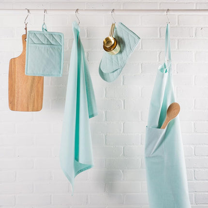 DII 100% Cotton Solid Chambray Kitchen Set, Potholders, Aqua, 2 Piece