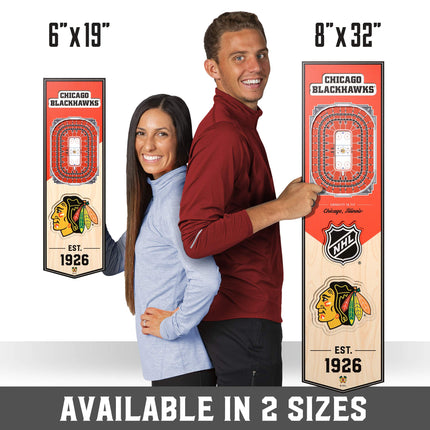 YouTheFan NHL Chicago Blackhawks - United Center 3D Banner, Team Colors, 6" x 19"