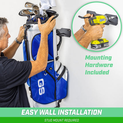 GoSports Soporte de almacenamiento para bolsas de golf montado en la pared - Capacidad para 2 bolsas de golf