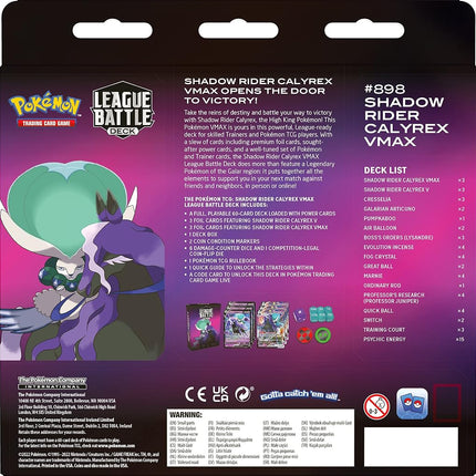 Pokémon TCG: Shadow Rider Calyrex VMAX League Battle Deck (60 cards Ready to Play Deck, 3 Foil V Cards & 3 Foil VMAX Cards)