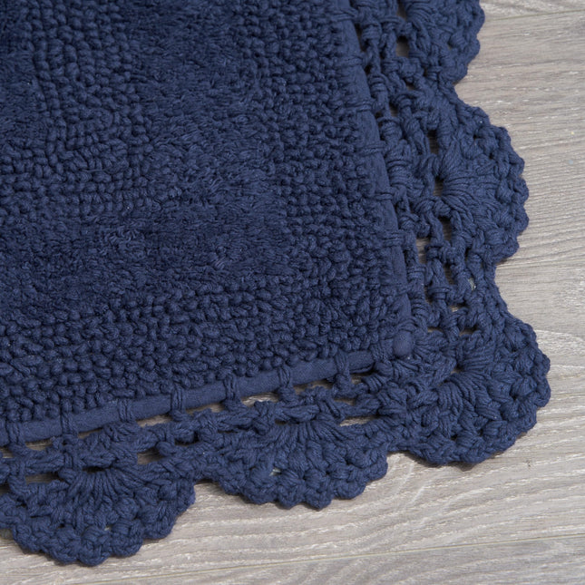 Laura Ashley Crochet Cotton 24x40 Bath Rug, Indigo
