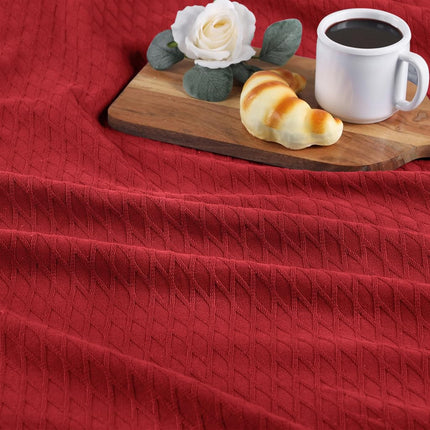 Superior Diamond Weave Blanket, 100% Cotton Cover for Home, Couch, Bed, Soft, Warm Blankets, Boho Aesthetic, Comfy, Cozy, and Cute Covers, Decorative Bedding Essentials, Throw, Burgundy