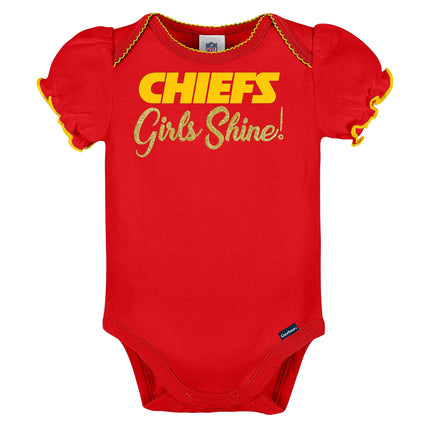NFL Gerber Baby Girl's Standard 3 Pack Short Sleeve Onesie Bodysuit, Team Color, 18 Months