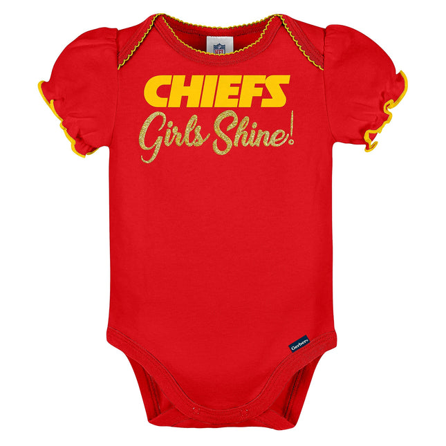 NFL Gerber Baby Girl's Standard 3 Pack Short Sleeve Onesie Bodysuit, Team Color, 18 Months