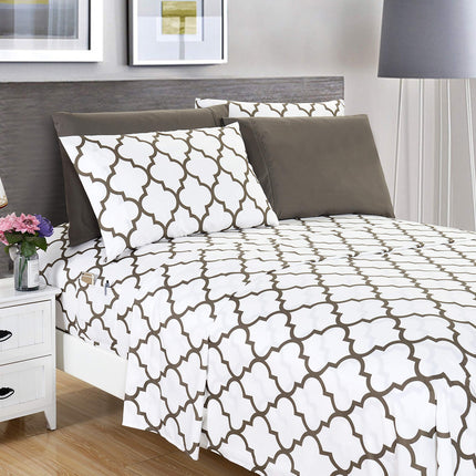Elegant Comfort Luxury Soft Bed Sheets Quatrefoil Pattern - Premium Hotel Quality Microfiber Softness Wrinkle and Fade Resistant (4-Piece) Bedding Set, Twin/Twin XL, White