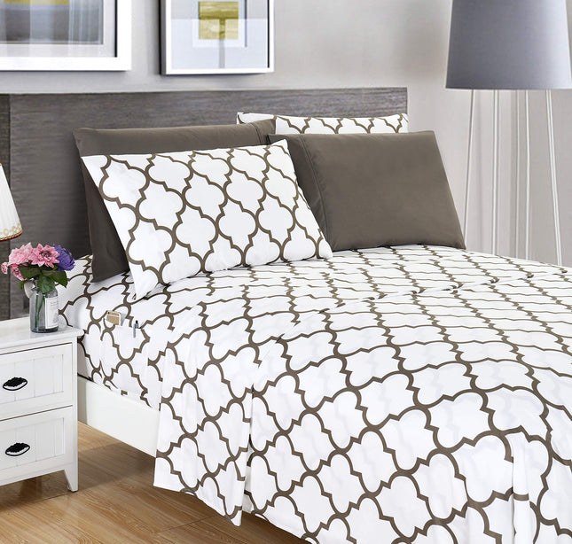 Elegant Comfort Luxury Soft Bed Sheets Quatrefoil Pattern - Premium Hotel Quality Microfiber Softness Wrinkle and Fade Resistant (4-Piece) Bedding Set, Twin/Twin XL, White