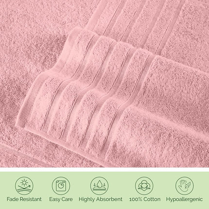 Elegant Comfort 100% Turkish Cotton 4 Lines Viscose Stripe Jumbo Bath Towel - Hotel Spa Quality Extra Large 35 x 70 Inch Bath Towel Ultra Soft, Super Absorbent Quick Dry Large Bath Towel, Dusty Rose