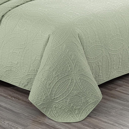 Chezmoi Collection Austin 3-Piece Oversized Bedspread Coverlet Set (King, Sage)