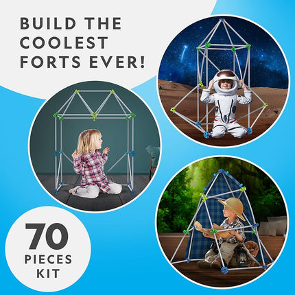 Kit de construcción de fuertes de National Geographic Kids - 70 piezas para construir fuertes en interiores - Juego creativo, juguete de construcción STEM, kit de construcción para niños de 6 a 10 años, kit de fuerte de mantas