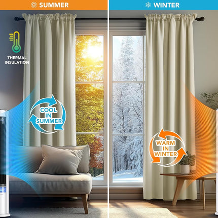 Cortinas Deconovo Opacas con Bolsillo para Barra de 45 Pulgadas de Largo para Dormitorio, Cortinas Cortas Opacas para Ventanas Pequeñas, Beige, 42 Ancho x 45 Largo Pulgadas, 2 Paneles