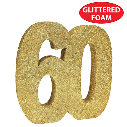 Beistle 54000-60GD 3-D Number 60 Centerpiece for 60th Birthday Party Decorations, Foam, Gold