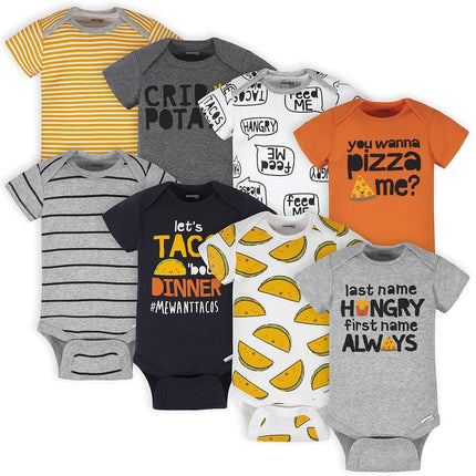 Onesies Brand baby-boys 8-pack Short Sleeve Mix & Match Bodysuits, Grey Hungry, 3-6 Months