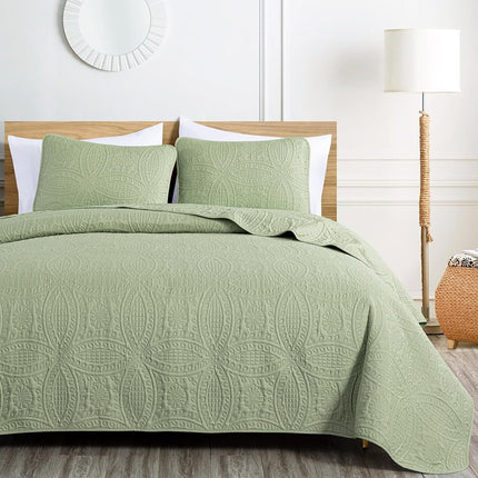 Chezmoi Collection Austin 3-Piece Oversized Bedspread Coverlet Set (King, Sage)
