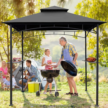 CoastShade 8 x 5 Grill BBQ Gazebo Double Tiered Replacement Canopy Roof Outdoor Barbecue Gazebo Tent Roof Top,Gray