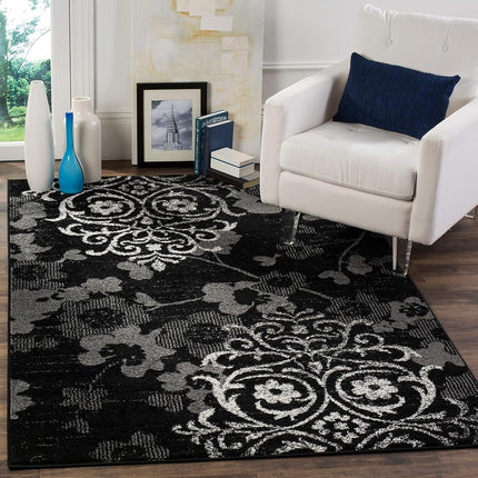 Safavieh Floral Glam Damask Indoor Woven Runner Area Rug, Adirondack Collection, ADR114, in Silver / Ivory, 76 X 244 cm for Living Room, Bedroom or Any Indoor Space