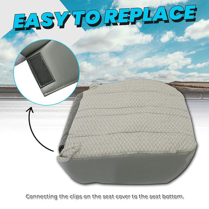 HECASA Bottom Seat Cover Compatible with 2003-2018 Chevy Express GMC Savana Van 1500 2500 3500 Left Driver Side Cloth + Leather Pewter Gray