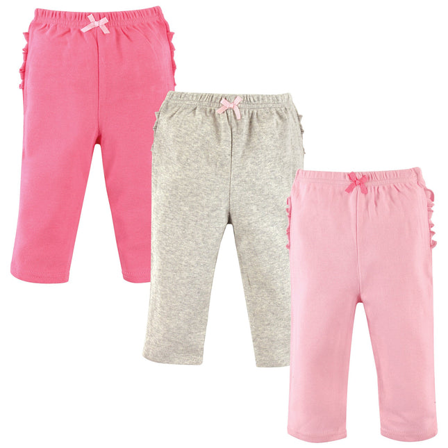 Hudson Baby Baby Cotton Pants, 3 Pack, Pink/Gray, 