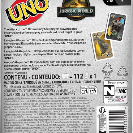 Mattel Games UNO Jurassic World Rebirth Card Game in a Collectible Tin for Kids, Adults & Family with Special Rule & Images Inspired by The Movie