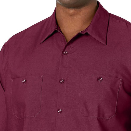 Red Kap Men's Industrial Work Shirt, Regular Fit, Long Sleeve Utility Button, Burgundy, S