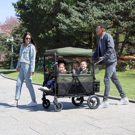 Delta Children Jeep Wrangler Deluxe 4 Seater Pushchair - Premium Quad Stroller for 4 Children with Convertible Seats, Adjustable Push/Pull Handles, Removable Canopy and Flat