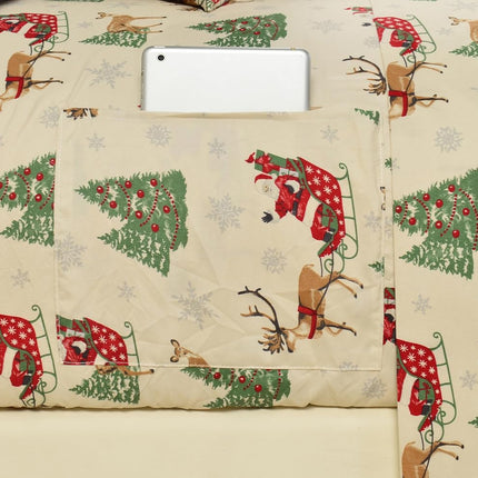 Elegant Comfort Luxury Soft Bed Sheets Holiday Pattern 1500 Premium Hotel Quality Microfiber-Softness Wrinkle and Fade Resistant (6-Piece) Bedding Set, Cal King, Santa Moose
