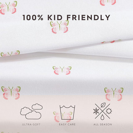 Laura Ashley Kids - Kids Sheet Set, Ultra-Soft & Breathable Toddler Bedding with Matching Pillowcases, Wrinkle-Resistant, Ideal Girl Room Essentials (Fluttery Friends Pink, Twin/Twin XL)