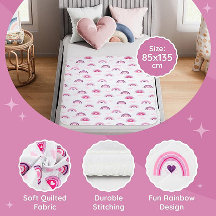 Potty Training Bed Pad, Waterproof Mattress Protector for 100% Night Time Protection|Rainbow|Lifesaver for Mattress Whilst Night Time Toilet Training|Easy to Wash & Dry|Fits Toddler & Single Size Bed