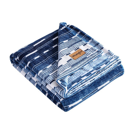 Wrangler - Throw Blanket, Soft Plush Fleece Bedding, Yellowstone Inspired, Western Decor for Bed or Couch (Logan Stripe Blue, 50" x 60")
