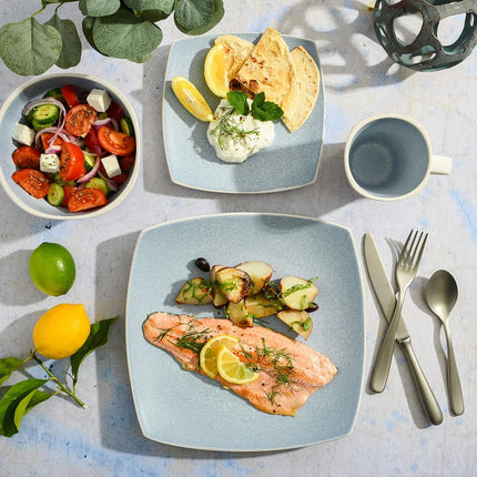 Gibson Elite Soho Lounge Reactive Glaze Stoneware Dinnerware Set, Service for 4 (16pc), Aqua Blue