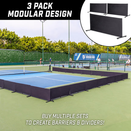 GoSports Barrera de Bolas de Pickleball, Paquete de 3 - Divisores de Cancha Personalizables para Canchas de Pickleball