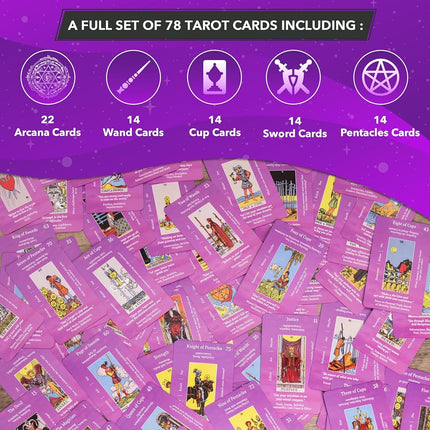 Tarot Cards with Guidebook & Pouch | 78 Oracle Divination Cards with Meanings | Gift Set for Beginners & Experienced Practitioners | Purple & Pink Designs | Tarot Card Gifts for Women