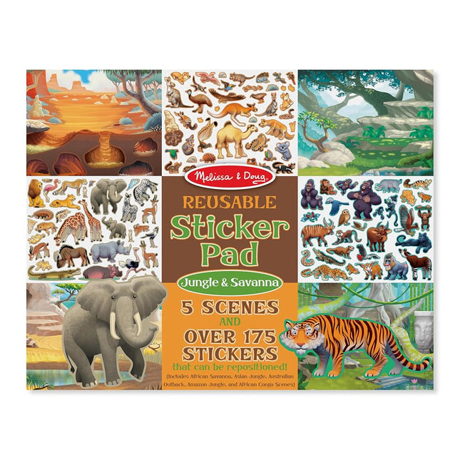 Melissa & Doug Reusable Sticker Pad: Jungle and Savanna - 175+ Stickers, 5 Scenes
