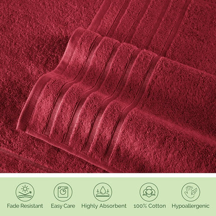 Elegant Comfort 4 Lines Viscose Stripe 6-Piece Premium Towel Set - 100% Turkish Cotton High Absorbent Luxury Bathroom Towels – Includes 2 Washcloths, 2 Hand Towels and 2 Bath Towels Set, Burgundy