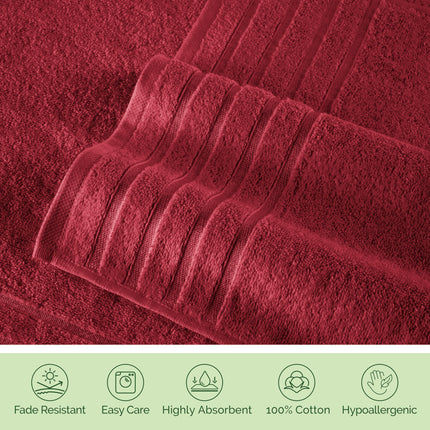 Elegant Comfort 4 Lines Viscose Stripe 6-Piece Premium Towel Set - 100% Turkish Cotton High Absorbent Luxury Bathroom Towels – Includes 2 Washcloths, 2 Hand Towels and 2 Bath Towels Set, Burgundy