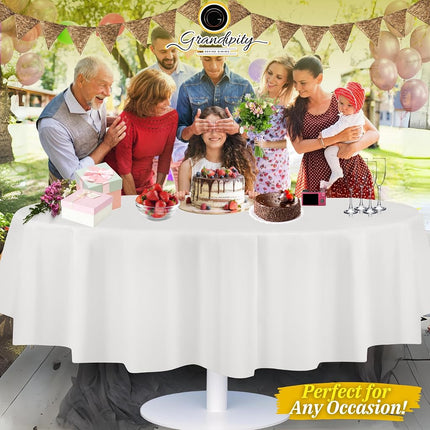 White 84" Round 12 Pack Premium Disposable Plastic Tablecloth 84 Inch Round Table Cover by Grandipity