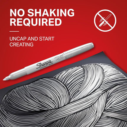Sharpie Metallic Permanent Markers, Fine Point, Silver, 12 Count
