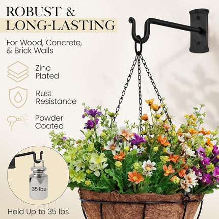 RTZEN Plant Hanger Shepards Hook 7.5" - Heavy Duty Wrought Iron Wall Decor - Indoor or Outdoor Shepherds Hook Hanging Bracket for Bird Feeders Lanterns Baskets and Wind Chimes - 2 Pack