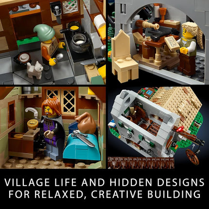 LEGO Icons Medieval Town Square Build and Display Model, Classic Castle Set Reimagined with 8 Medieval Minifigures, Explore the Medieval Village of Felsa in this Building Set for History Lovers, 10332