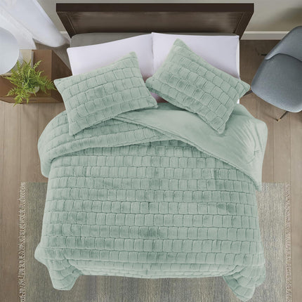 Elegant Comfort Lujoso y Esponjoso Juego de Edredón de Piel Sintética de 3 Piezas - Calidez para Todas las Estaciones, Alternativa de Plumón - Juego de Cama de 3 Piezas Ultra Suave y Afelpado de Micro Visón con Fundas a Juego, King, Salvia