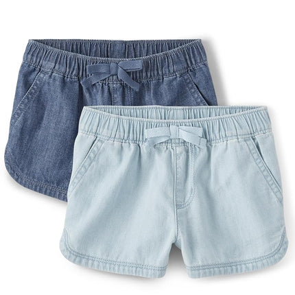 The Children's Place Toddler Girls Pull on Jean Shorts, Rose Wash-2 Pack, 3T