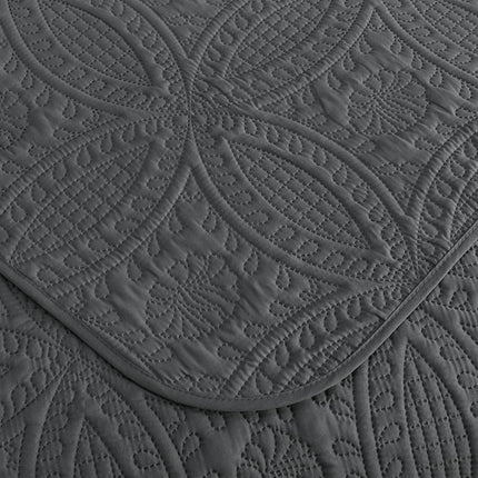 Chezmoi Collection Austin 3-Piece Oversized Bedspread Coverlet Set (Queen, Charcoal), Microfiber