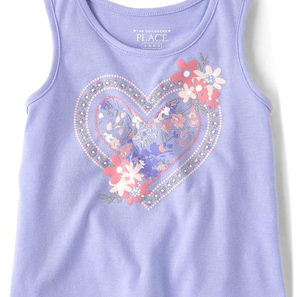 The Children's Place Baby 4 Pack y Top sin Mangas Gráfico para Niñas Pequeñas, Corazón Floral Morado, 6-9 Meses