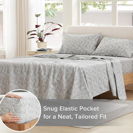 Comfort Spaces 100% Cotton Sheet Set Breathable, Lightweight, Soft with 14" Elastic Pocket Fits up to 16" Mattress, All Season Cozy Bedding, Matching Pillow Case, Cal King Paisley Multi 4 Piece